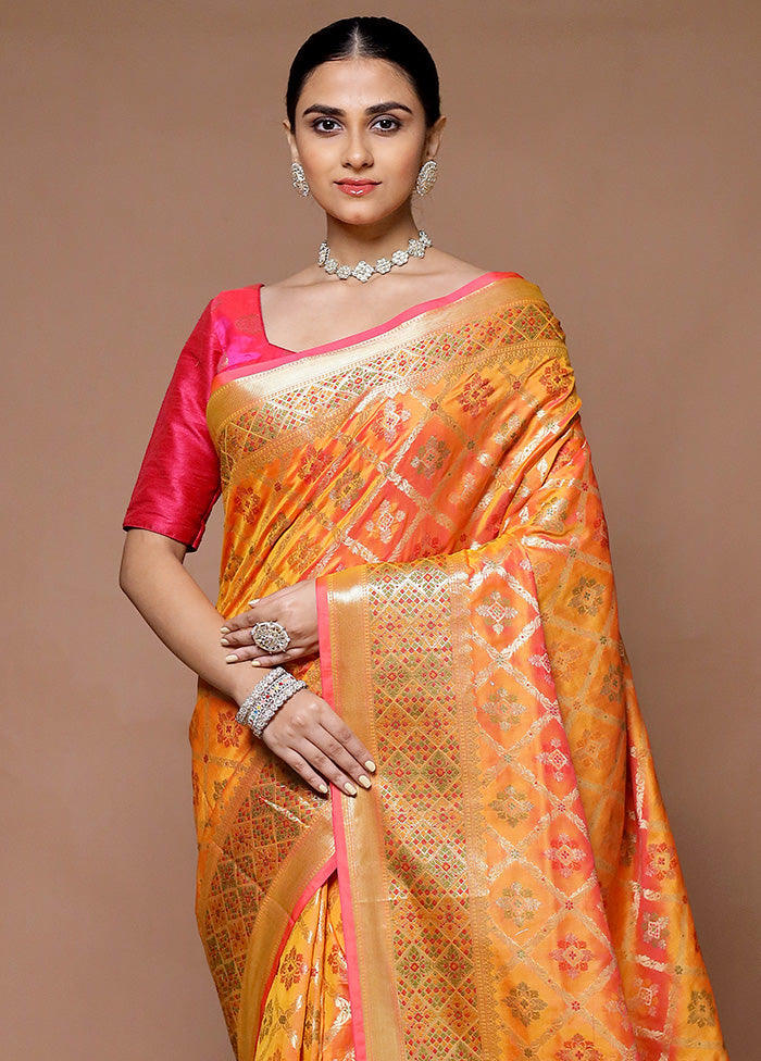 Orange Uppada Silk Saree With Blouse Piece Cheap Comfortable