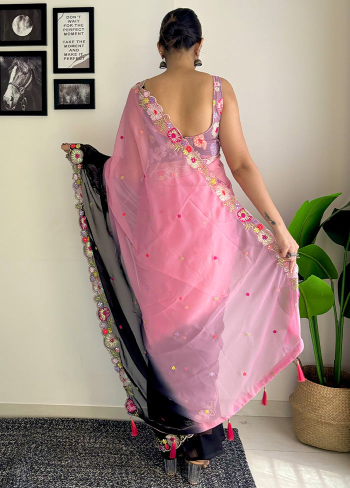 Pink Georgette Saree With Blouse Piece Sale Pre Order