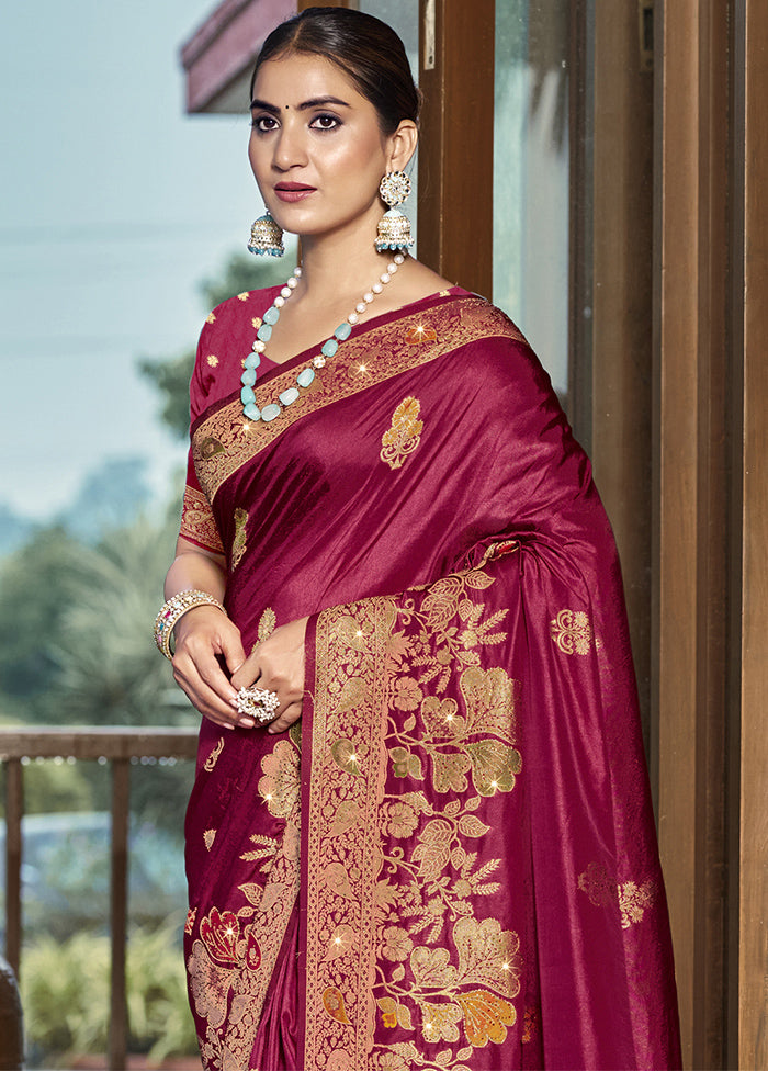 Magenta Dupion Silk Saree With Blouse Piece Outlet Fashionable