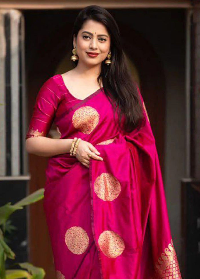 Pink Banarasi Silk Saree With Blouse Piece Comfortable Online