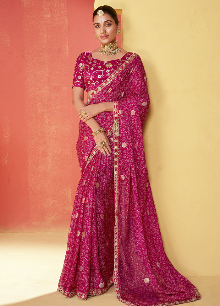 Pink Chiffon Silk Saree With Blouse Piece Best Pices