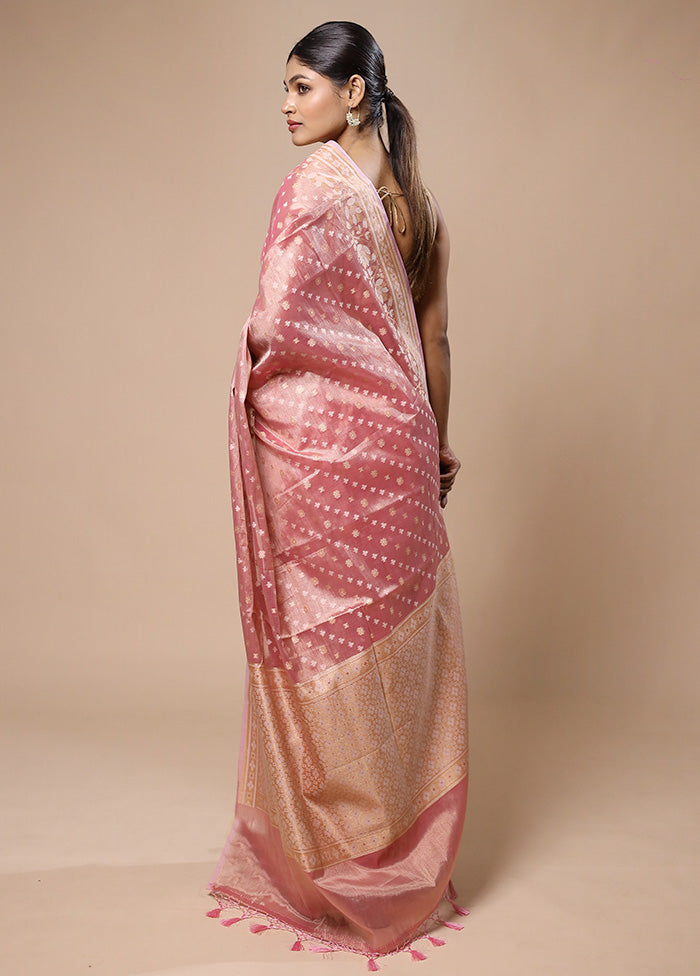 Pink Tissue Silk Saree With Blouse Piece Free Shipping Online