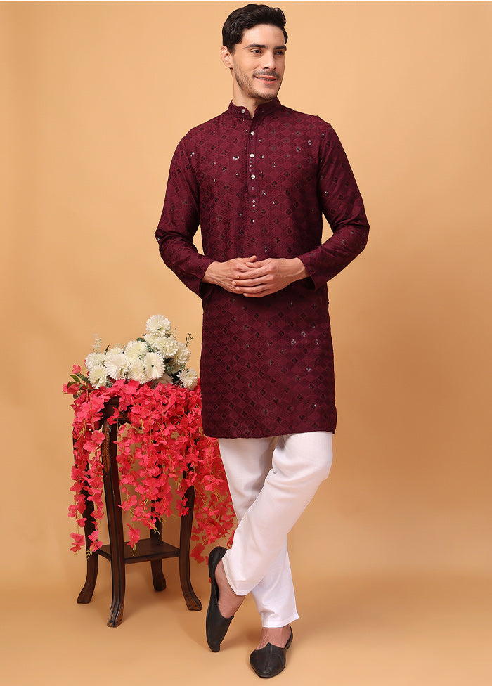 2 Pc Maroon Viscose Kurta Pajama Set Free Shipping Sale Online