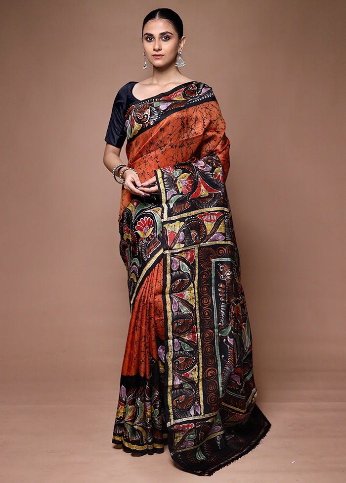 Rust Printed Pure Silk Saree Without Blouse Piece Buy Cheap Discount