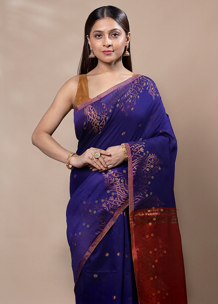 Violet Khadi Cotton Saree With Blouse Piece Discount Release Dates