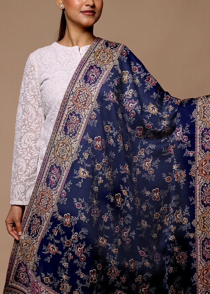 Blue Butta Work With Zari Woven Border Shawl Brand New Unisex