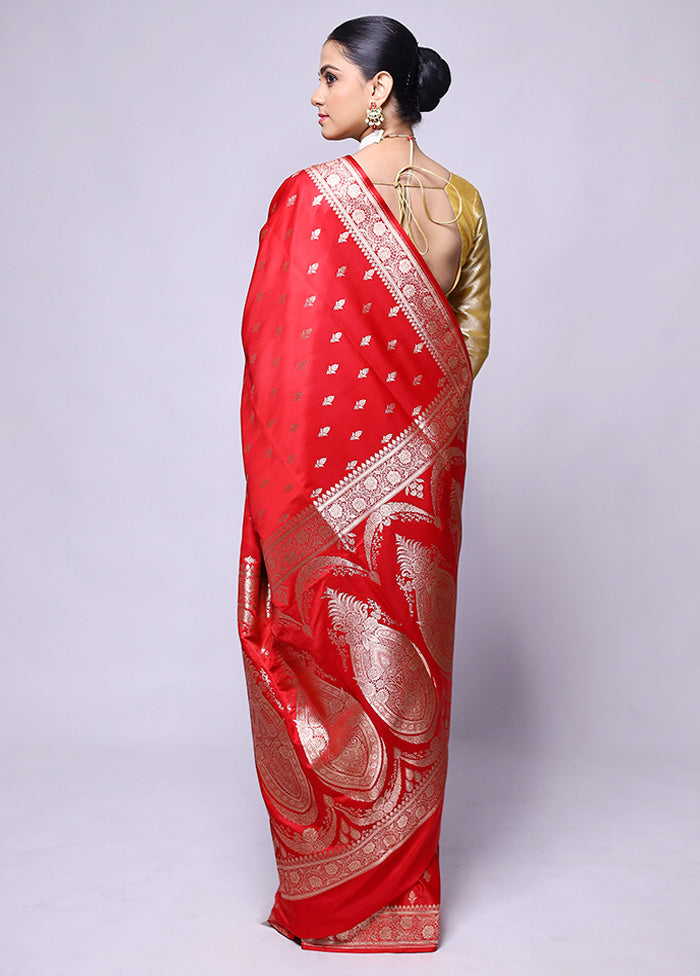 Red Banarasi Silk Saree With Blouse Piece Clearance Sast