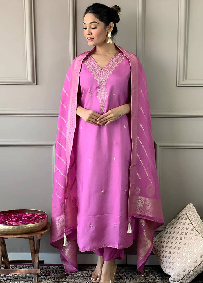 3 Pc Pink Readymade Viscose Suit Set Discount Best Pices