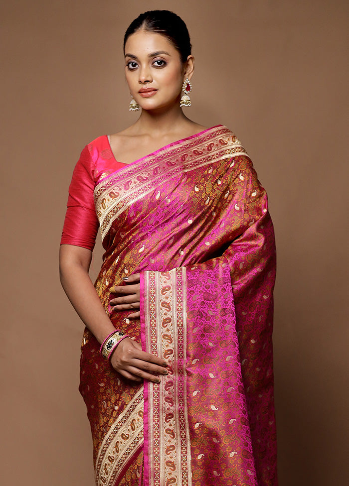 Pink Handloom Tanchoi Pure Silk Saree With Blouse Piece Wide Range Of Sale Online