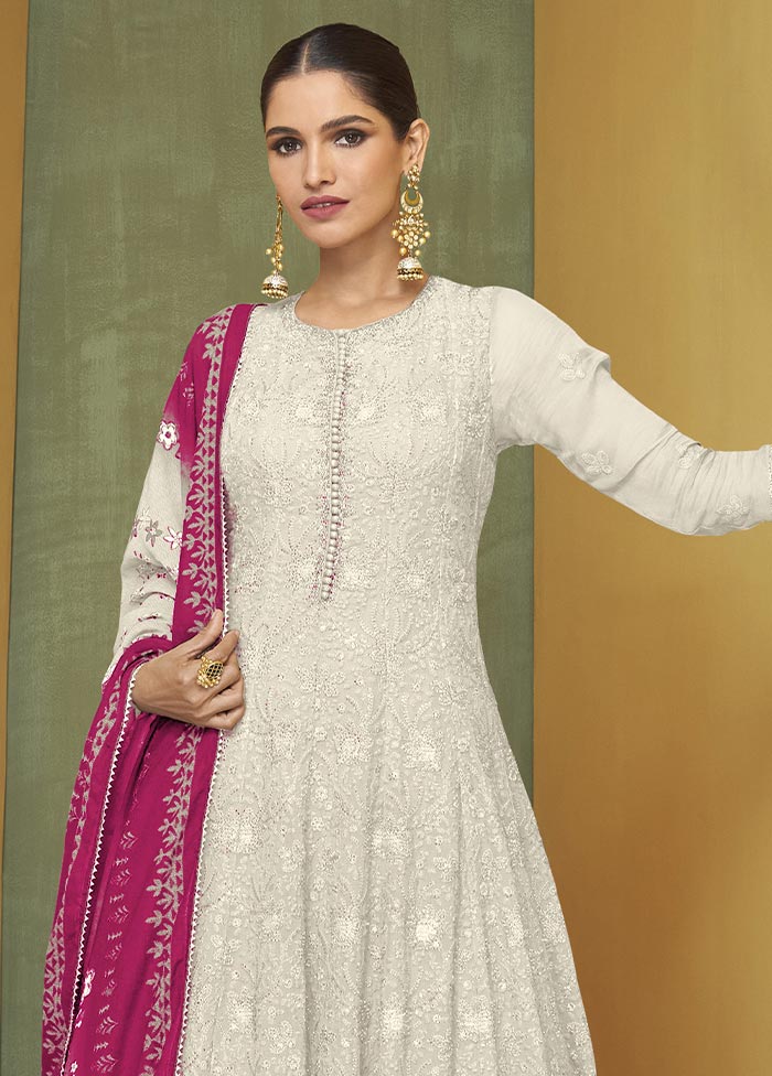 3 Pc White Semi Stitched Georgette Suit Set Tumblr