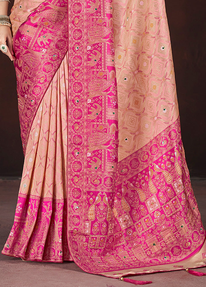 Pink Banarasi Silk Saree With Blouse Piece Countdown Package Cheap Online