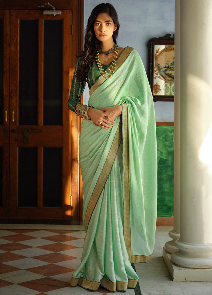 Green Dupion Silk Saree With Blouse Piece For Cheap Sale Online