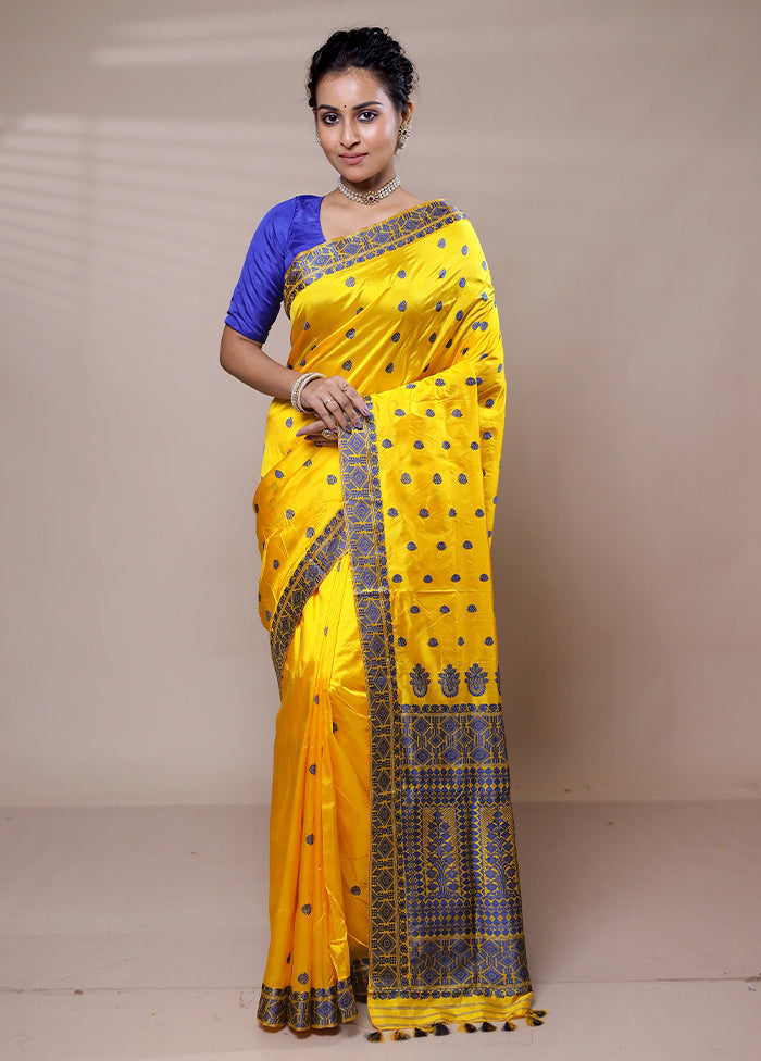 Yellow Handloom Assam Pure Silk Saree With Blouse Piece Discount Supply