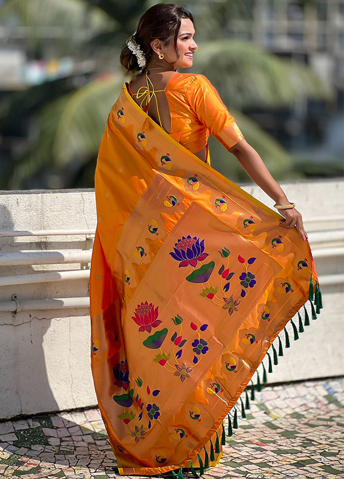 Orange Spun Silk Saree With Blouse Piece Cheap Geniue Stockist