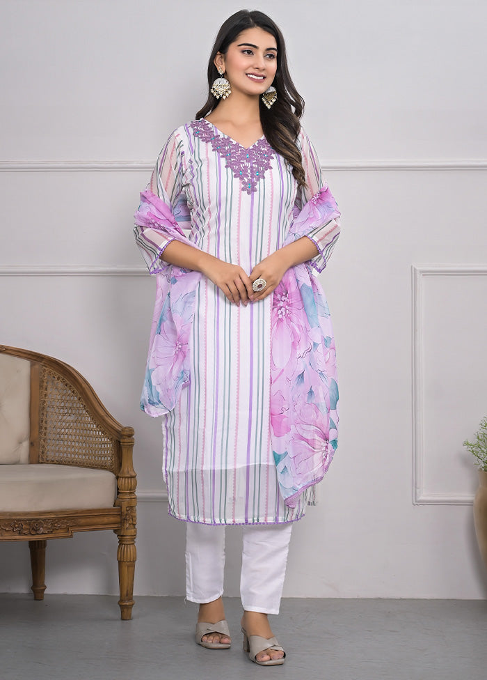 3 Pc White Readymade Viscose Suit Set Recommend Cheap Online