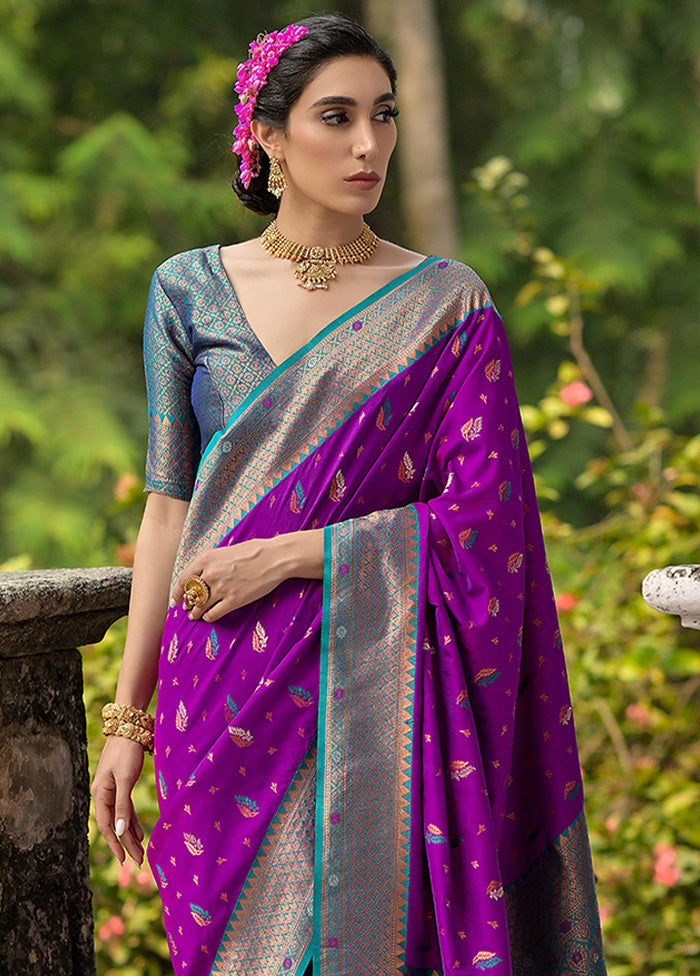 Wine Banarasi Silk Saree With Blouse Piece Cheap Free Shipping