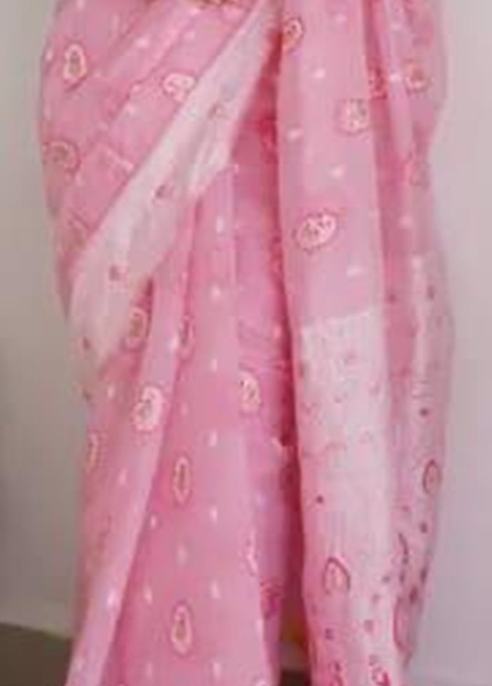 Light Pink Cotton Saree With Blouse Piece Free Shipping Cheap Online