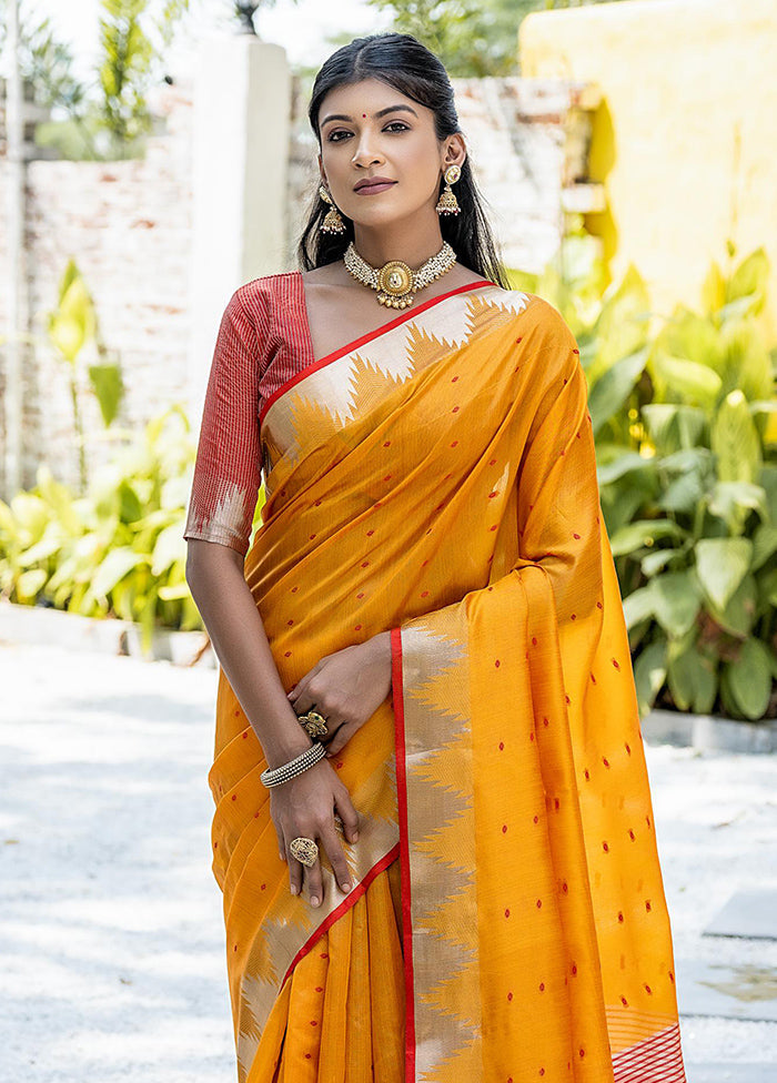 Mustard Tussar Silk Saree With Blouse Piece Free Shipping Outlet Locations