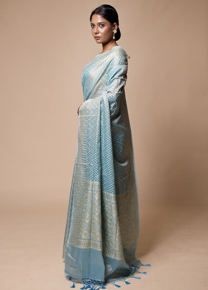 Blue Tissue Silk Saree With Blouse Piece Free Shipping Discounts