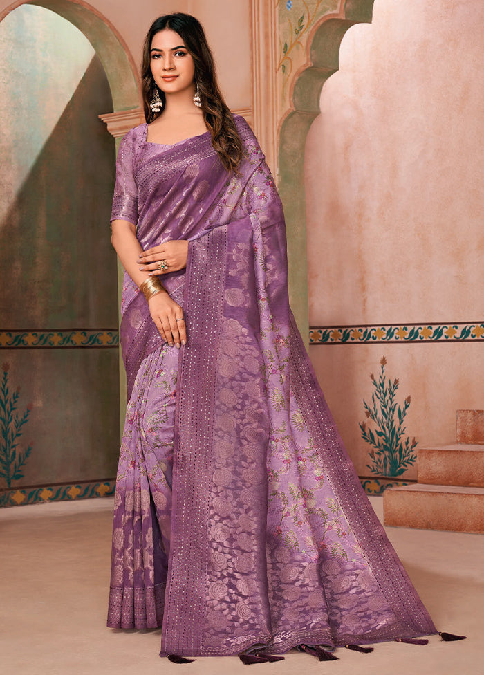 Purple Spun Silk Saree With Blouse Piece For Nice