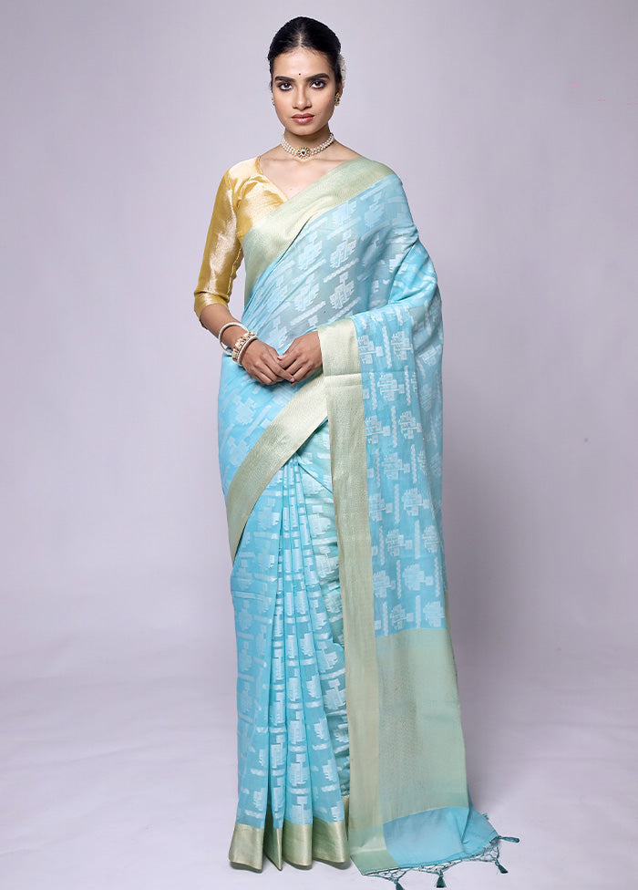 Blue Kora Silk Saree With Blouse Piece Buy Cheap Many Kinds Of