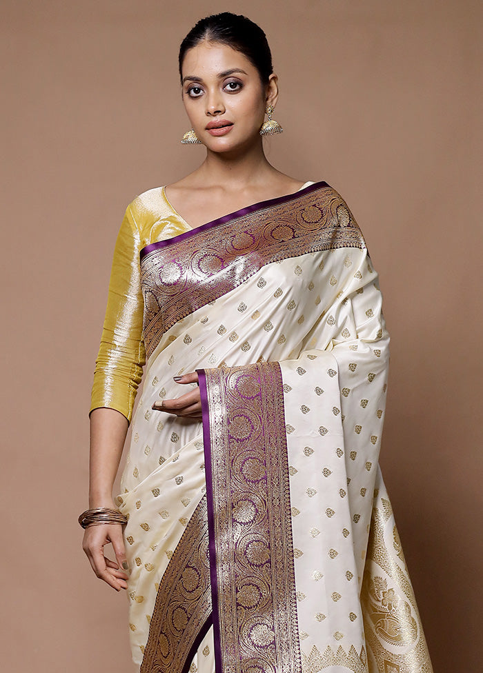 Cream Banarasi Silk Saree With Blouse Piece Fashion Style Cheap Online