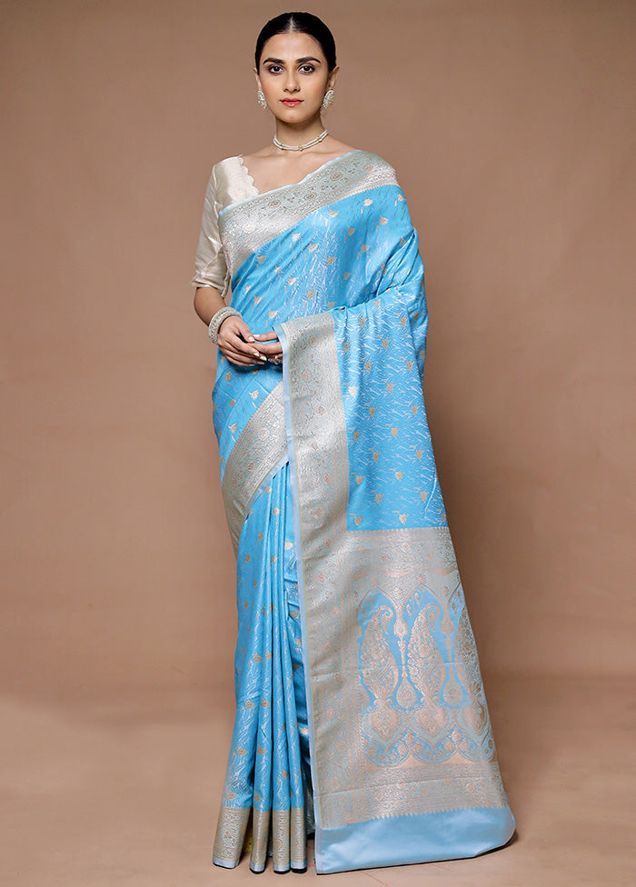 Blue Katan Silk Saree With Blouse Piece Discount Fashionable