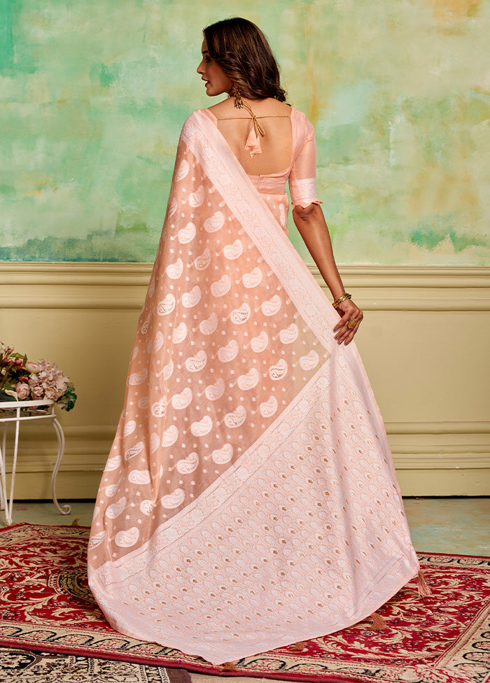 Peach Cotton Saree With Blouse Piece Order Online