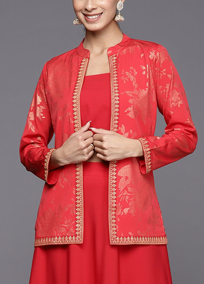 3 Pc Red Readymade Silk Top Set Cheap Sale The Cheapest