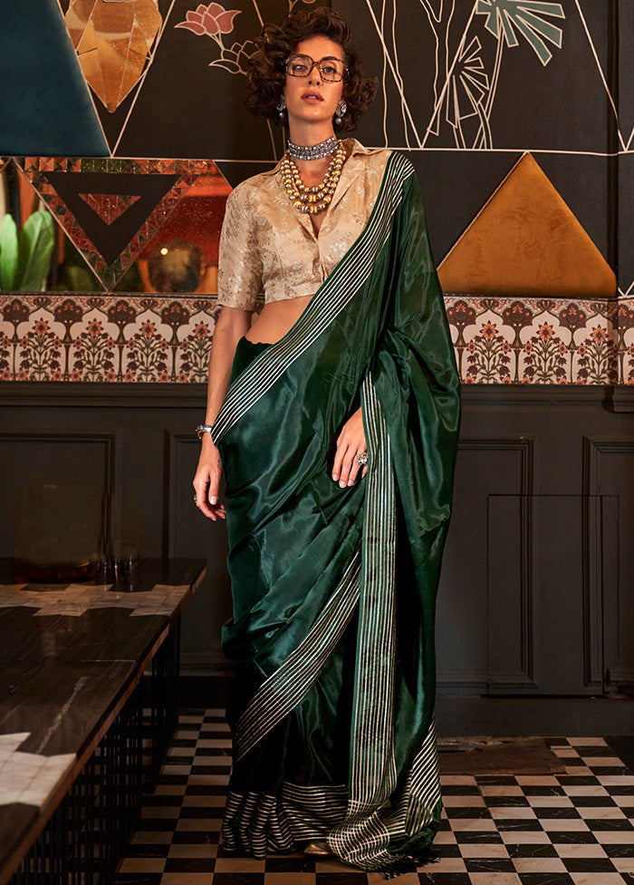 Green Spun Silk Saree With Blouse Piece Clearance Pirce Sale