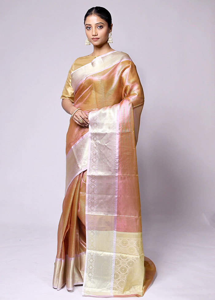 Golden Tissue Silk Saree With Blouse Piece The Cheapest Cheap Pice