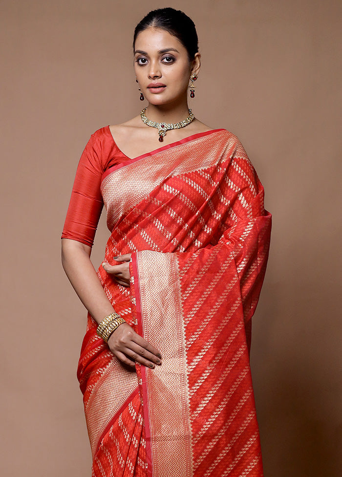 Orange Kora Silk Saree With Blouse Piece Order Cheap Pice