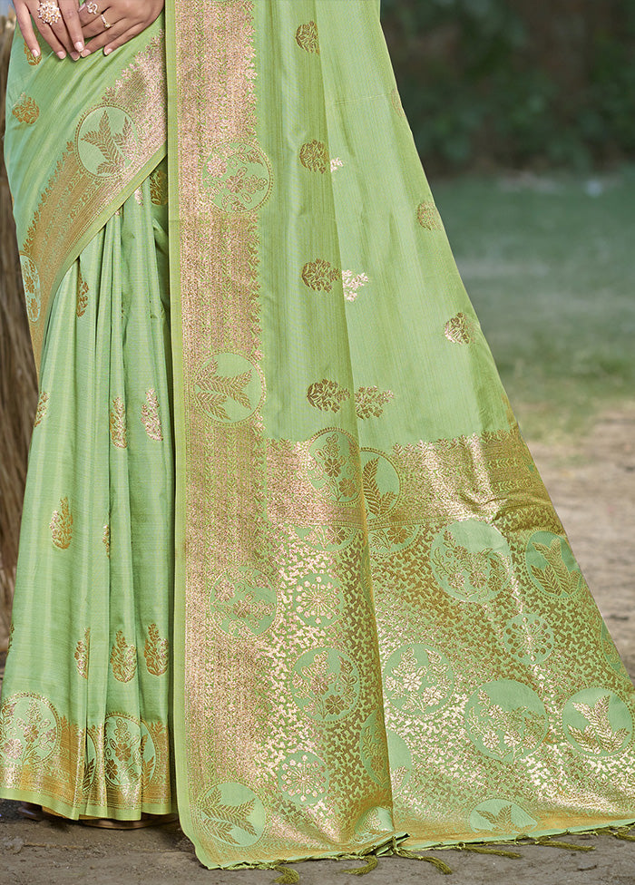 Light Green Spun Silk Saree With Blouse Piece Browse For Sale