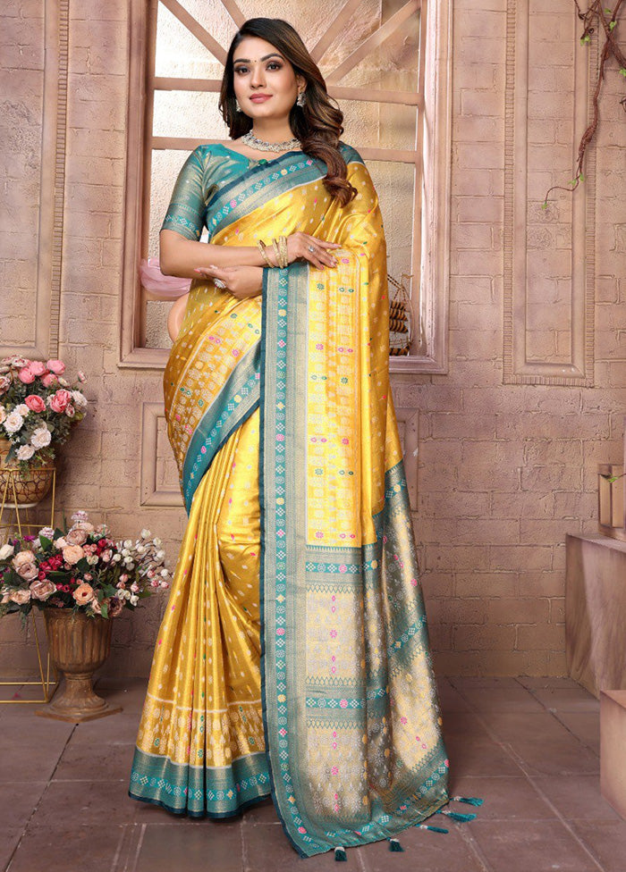 Yellow Banarasi Silk Saree With Blouse Piece Discount Pay With Paypal