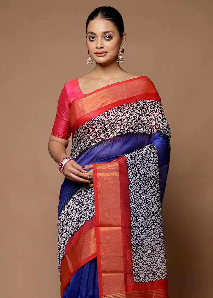 Blue Chanderi Cotton Saree With Blouse Piece Buy Cheap Low Cost