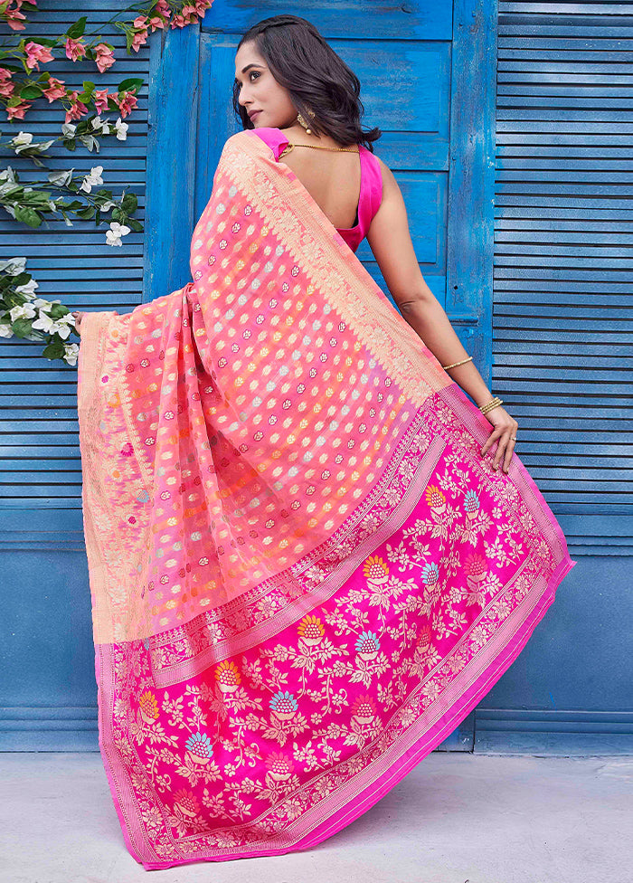 Pink Dupion Silk Saree With Blouse Piece Outlet 100% Original