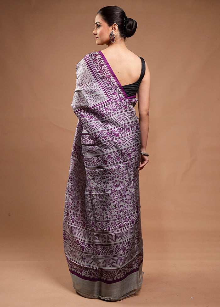 Grey Printed Pure Silk Saree Without Blouse Piece For Cheap Online