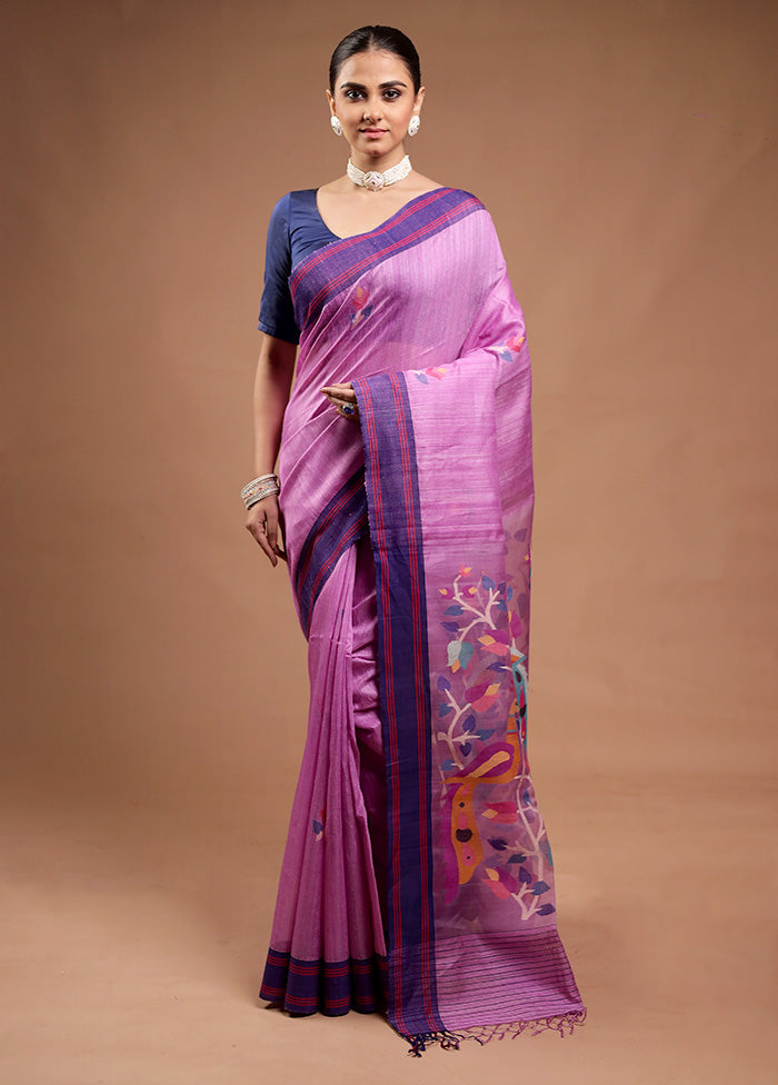 Purple Handloom Tussar Pure Silk Saree With Blouse Piece Fashionable For Sale