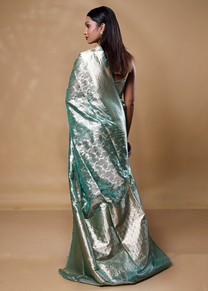 Green Tissue Silk Saree With Blouse Piece Cheap Pice Wholesale Pice