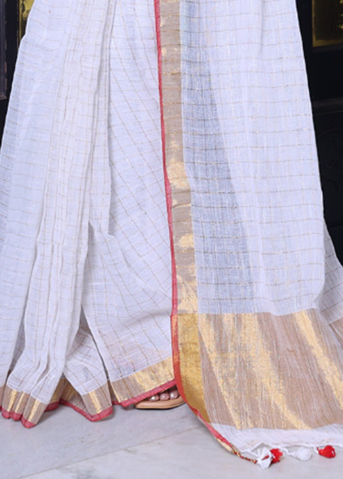 White Linen Silk Saree With Blouse Piece Buy Cheap 2025