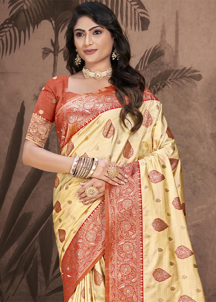 Beige Dupion Silk Saree With Blouse Piece New For Sale