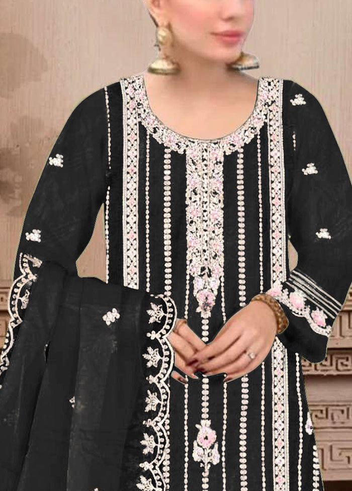 3 Pc Black Semi Stitched Georgette Suit Set Cost Online