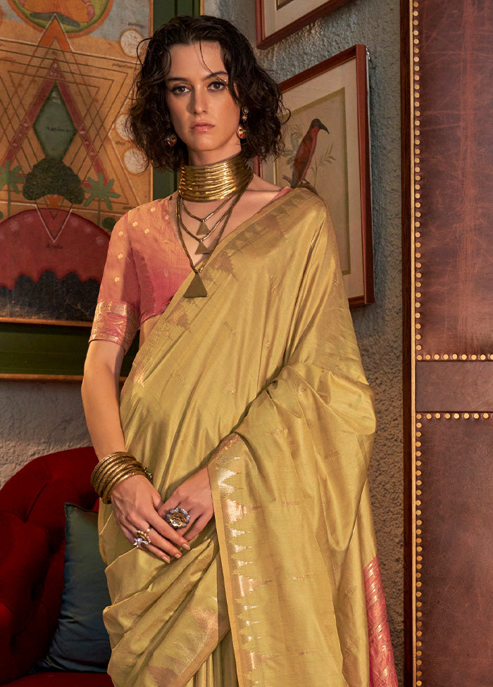 Light Yellow Tussar Silk Saree With Blouse Piece Order