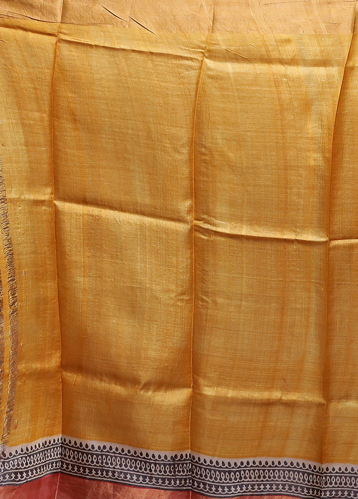 Peach Tussar Silk Saree With Blouse Piece Clearance Low Pice Fee Shipping