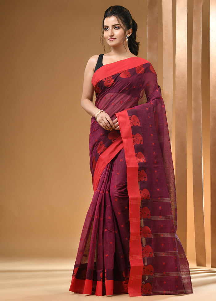 Magenta Cotton Woven Work Saree Without Blouse Piece Store Online