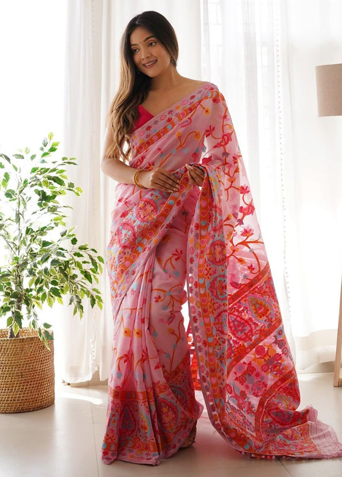 Pink Banarasi Silk Saree With Blouse Piece Free Shipping Manchester Great Sale