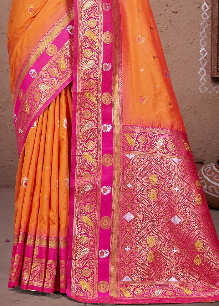 Orange Dupion Silk Saree With Blouse Piece Ost Release Dates