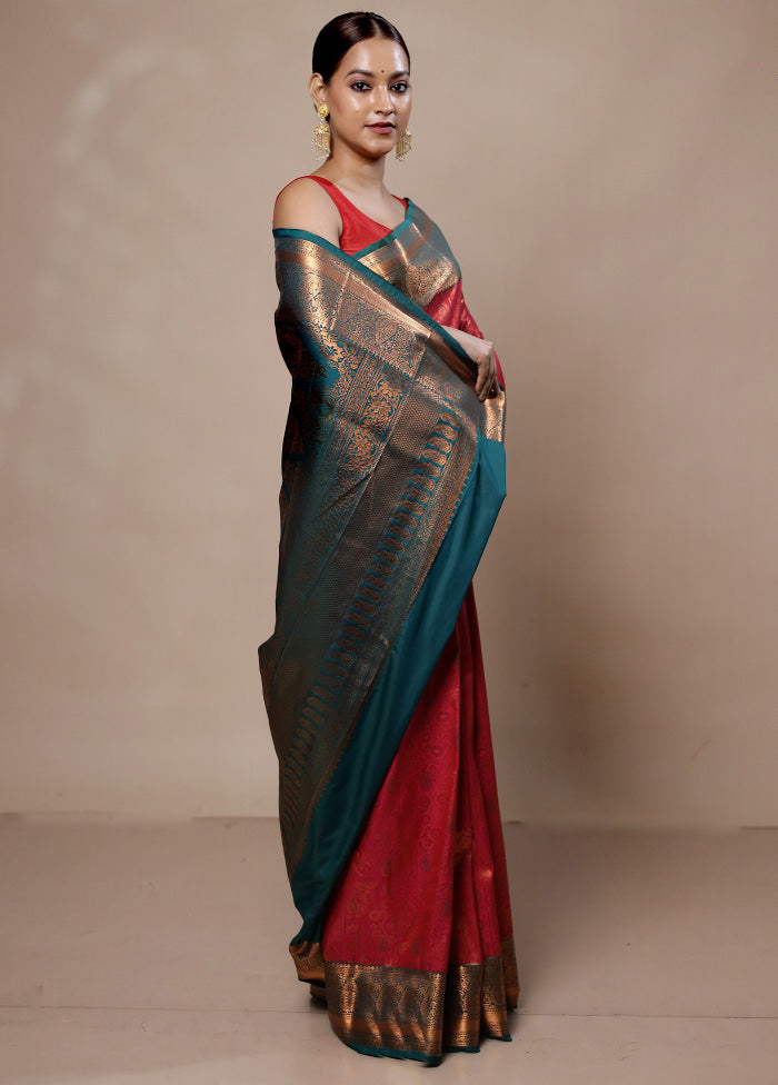 Red Kanjivaram Silk Saree With Blouse Piece Supply Cheap Pice