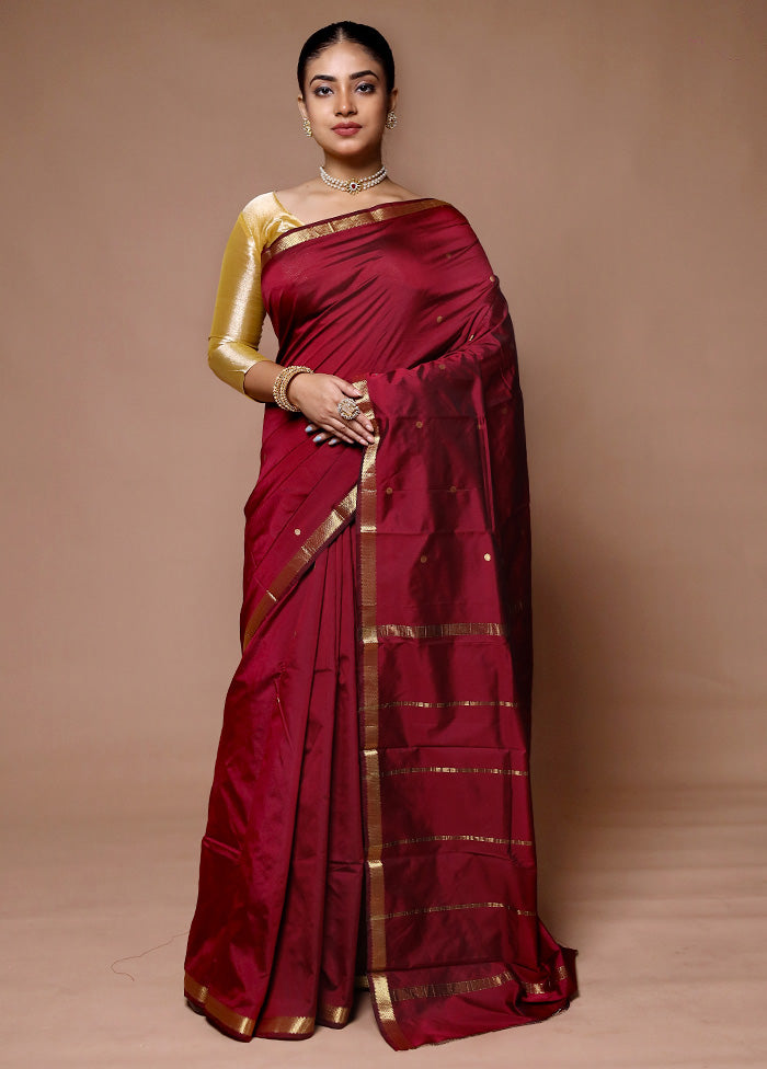 Maroon Kanjivaram Silk Saree With Blouse Piece Clearance Shop