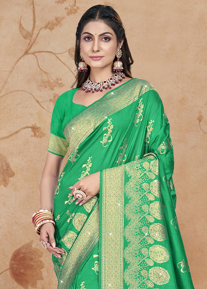 Green Spun Silk Saree With Blouse Piece Pre Order For Sale